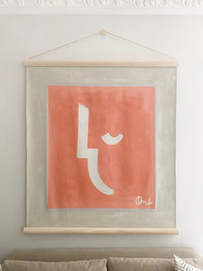 Looking Down, Pink Wall Hanging with Border - Signed